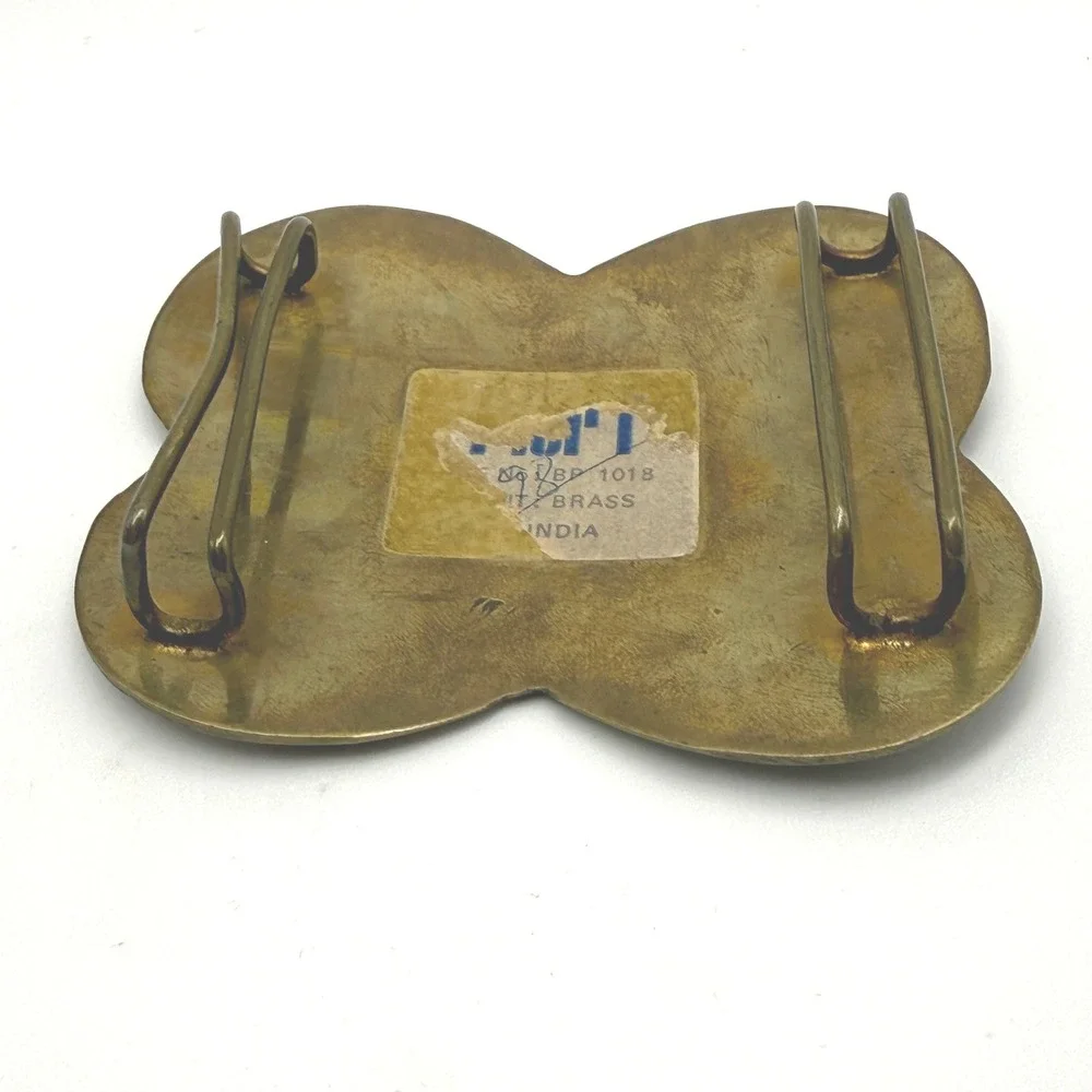 Vintage Brass Belt Buckle Unisex OS Gold Good Floral Etched India BP 1018 Rose‎